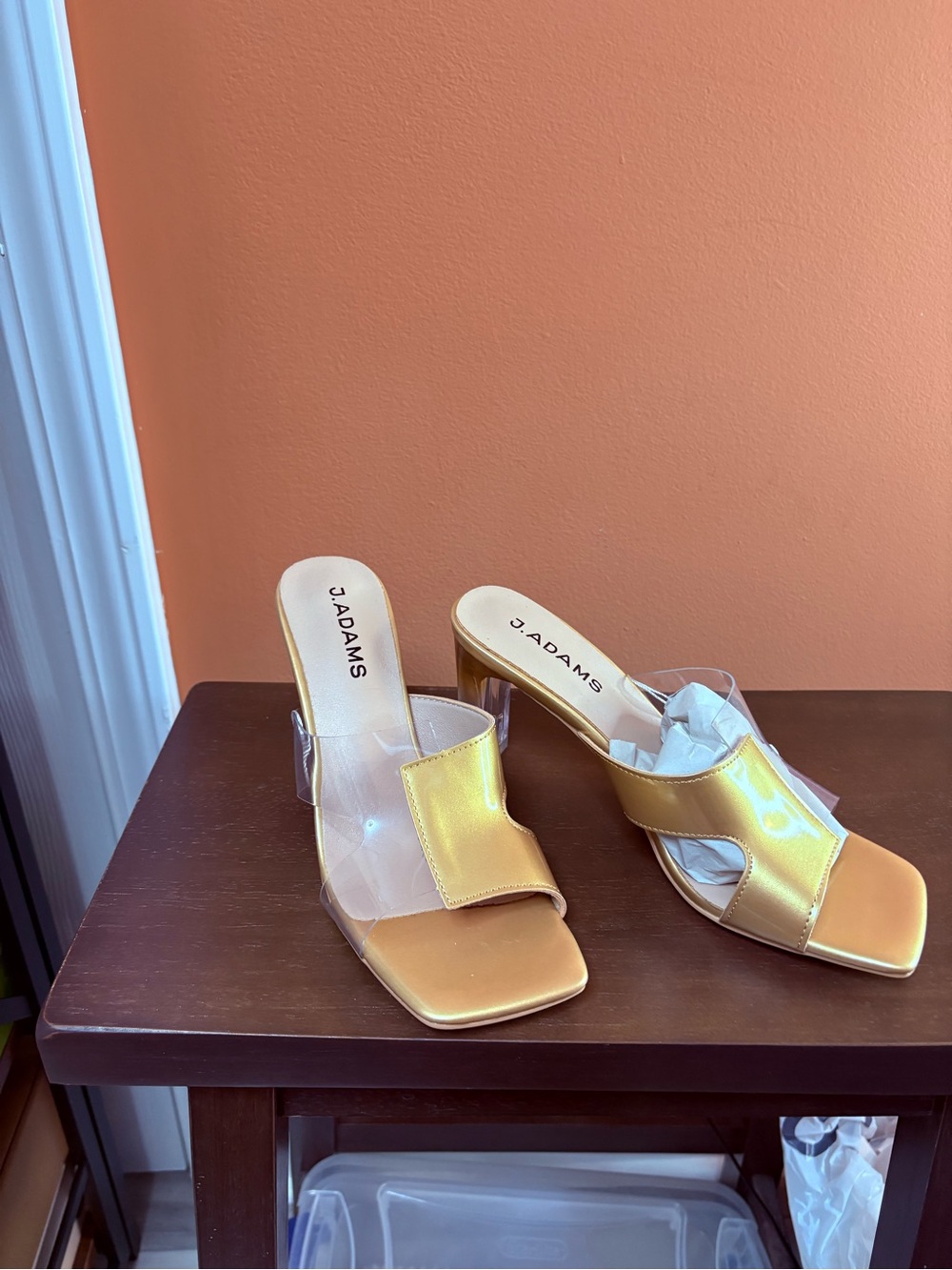 Adams Gold Metallic Clear Heel Slide Mules - Picture 5 of 6
